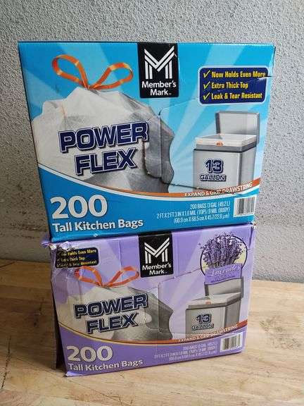 MEMBERS MARK Power Flex Tall Kitchen Bags, 13gal, 200pk & Lavender Scent, 13 gal, 200pk | Open Box