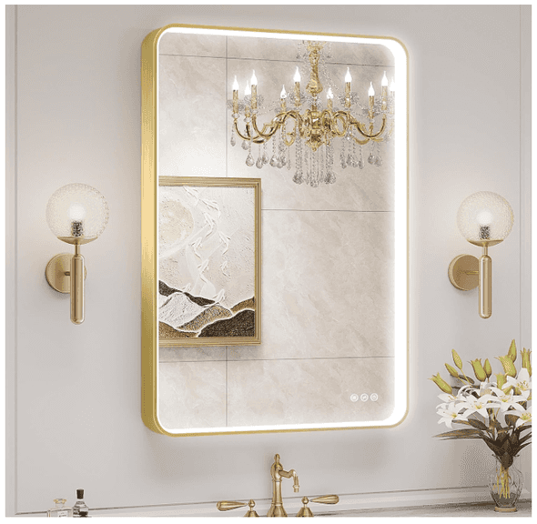 Oerbasz LED Mirror for Bathroom 24X36 Inch Gold Framed | Open Box