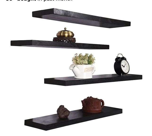 HXSWY Floating Wood Shelves For Wall Set of 4, Black | Open Box | (See Condition Notes)