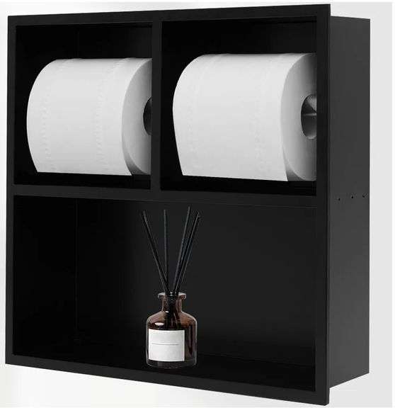 GODGETORY Multifunctional Recessed Toilet Paper Holder, Stainless Steel, Black, 12"L x 4"W | Open Box | (See Condition Notes)