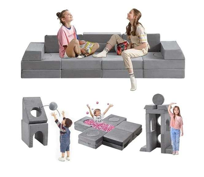 DOMIQUT 22PCS Modular Kids Play Couch, Dark Grey | Open Box