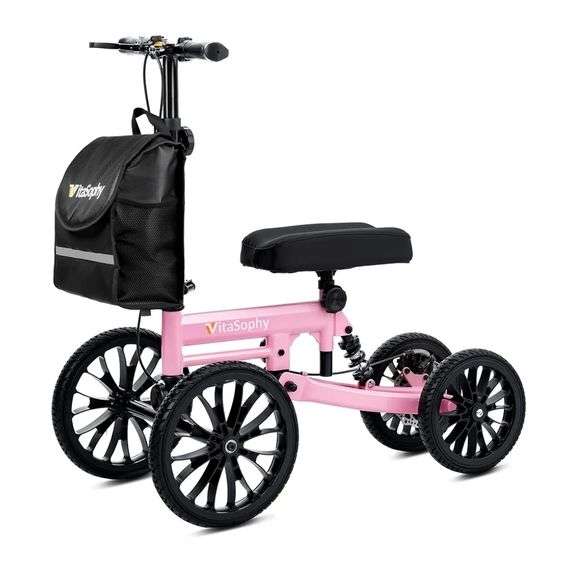 VITASOPHY All-Terrain Knee Walker Scooter With Disc Brakes, Pink | Open Box