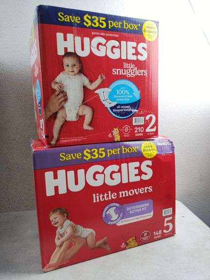 HUGGIES Little Snugglers, S2, 210pcs & Little Movers, S5, 148pcs | Open Box