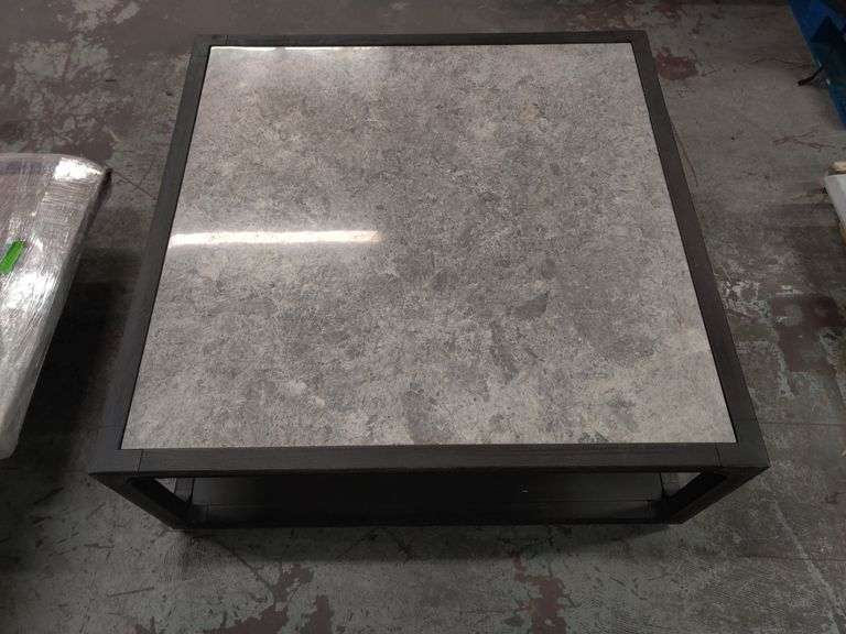 Wheeled Coffee Table w/ Marble Top, 46" W x 18" H x 46" L | Open Box