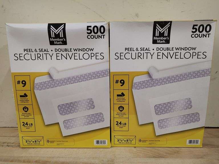 MEMBER'S MARK Peel & Seal Double Window Security Envelopes, #9 - 1000ct, 3-7/8 x 8-7/8" | Like New