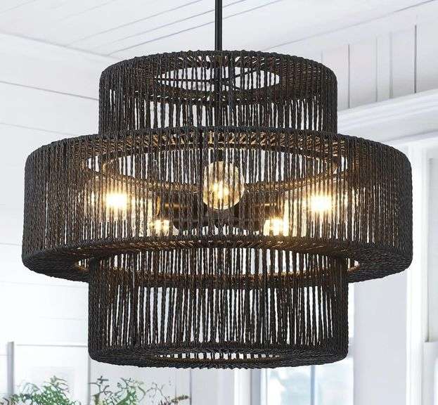 PAVLOATU Boho Rattan Chandelier Light Fixture Hand Woven 22" | Open Box