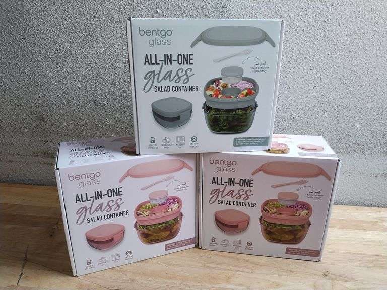 BENTGO All-In-One Glass Salad Container, Set of 3 Assorted | Like New