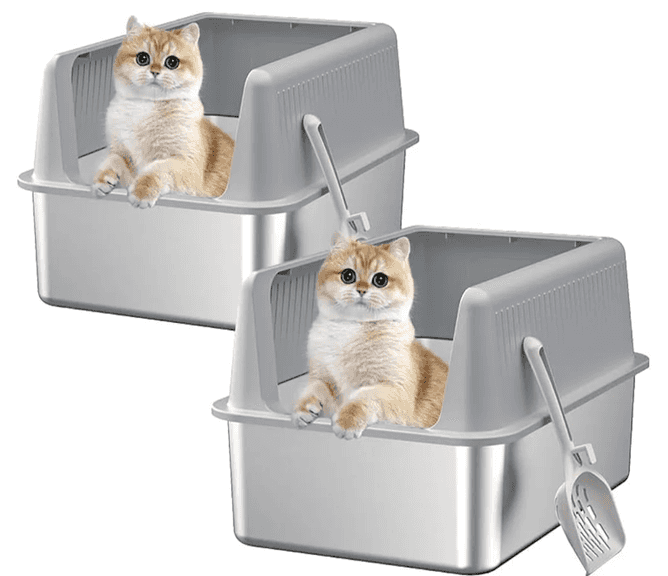 FOOALGO Stainless Steel Cat Litter Box w/ Lid 2 Pk. 19.7 x 13.8 x 11.8 ...