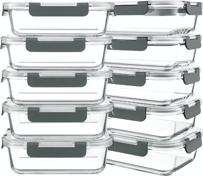 GULFLIN Glass Meal Prep Containers, 10Pcs. | Like New | (See Condition Notes)