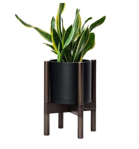 Potted J Box Plant Pot Set W/ Wood Stand, Black/Dark Walnut | Open Box | (See ...