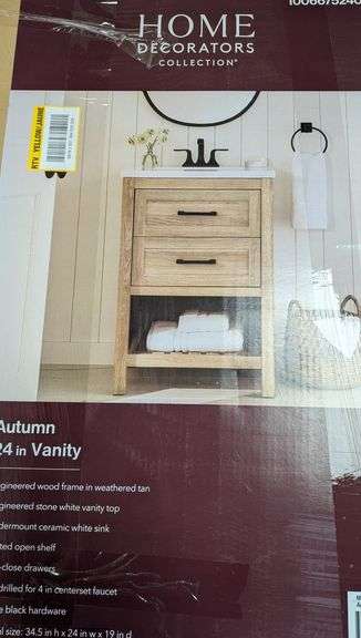 HOME DECORATORS Collection Autumn Vanity Cabinet 
35" H X 24" W X 19" L | Open Box | (See Condition Notes)