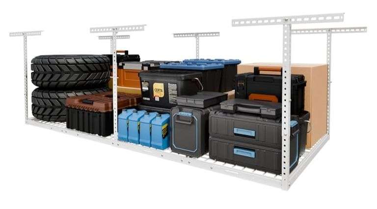 FLEXIMOUNTS 4x8 Overhead Garage Ceiling Storage Rack | Open Box | (See Condition Notes)