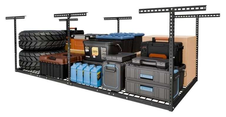 FLEXIMOUNTS 4x8 Overhead Garage Ceiling Storage Rack | Open Box | (See Condition Notes)