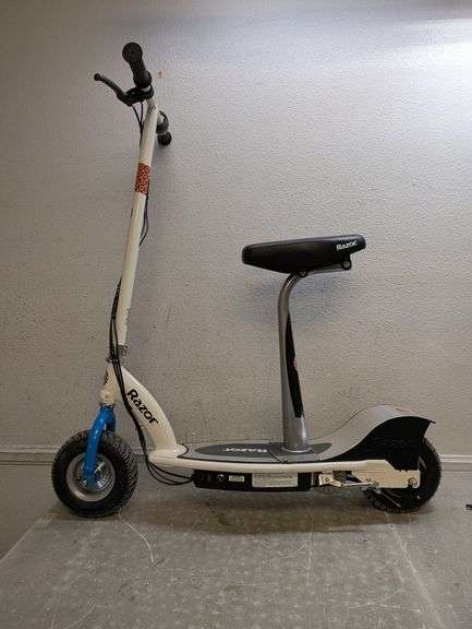 RAZOR E300S Seated Electric Scooter, White & Blue | Open Box | (See Condition Notes)