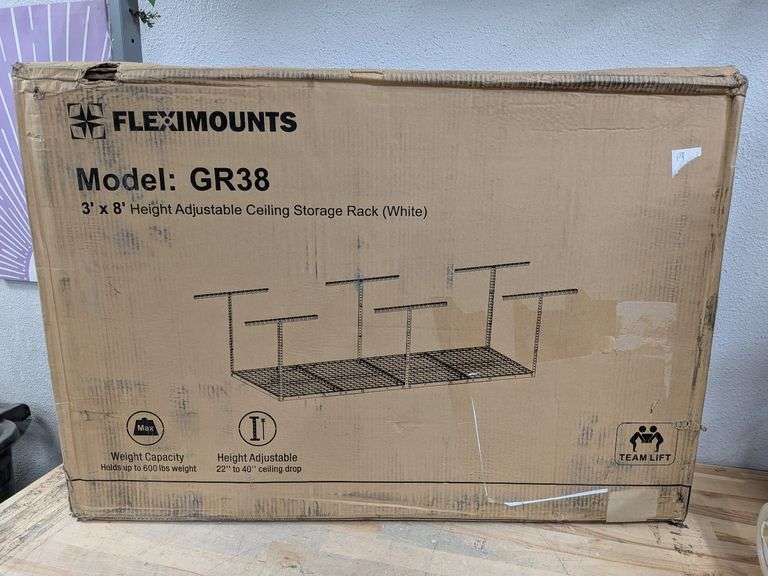 FLEXIMOUNTS Height Adjustable Ceiling Storage Rack, 3 x 8' | Open Box ...