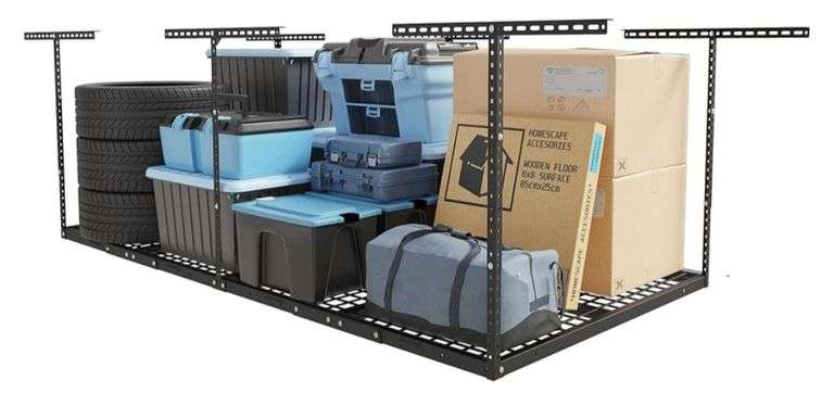 FLEXIMOUNTS 4'x8' Height Adjustable Ceiling Storage Rack (Black) | Open ...