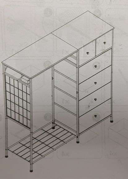 ENHOMEE Dresser w/ Hanging Rack & 6 Fabric Drawers, 15.8x49.2x47.2" | Open Box | (See Condition Notes)