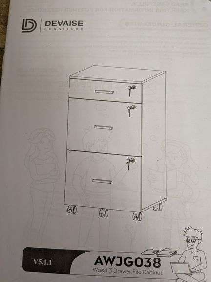 DEVAISE FURNITURE Wood 3 Drawer File Cabinet | Open Box