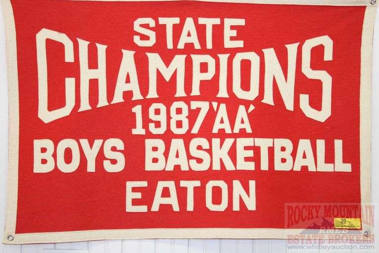 BOYS BASKETBALL STATE CHAMP 1987 CLASS AA, FROM EATON, COLORADO SCHOOLS.  24" x 36"
