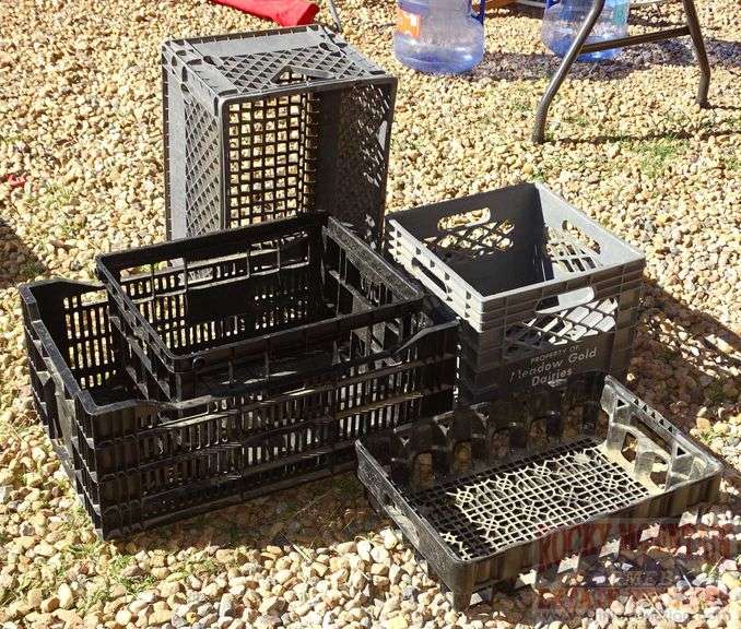 Asst. Milk Crates, Plastic CocaCola Pop Crate & Black Crate. All for