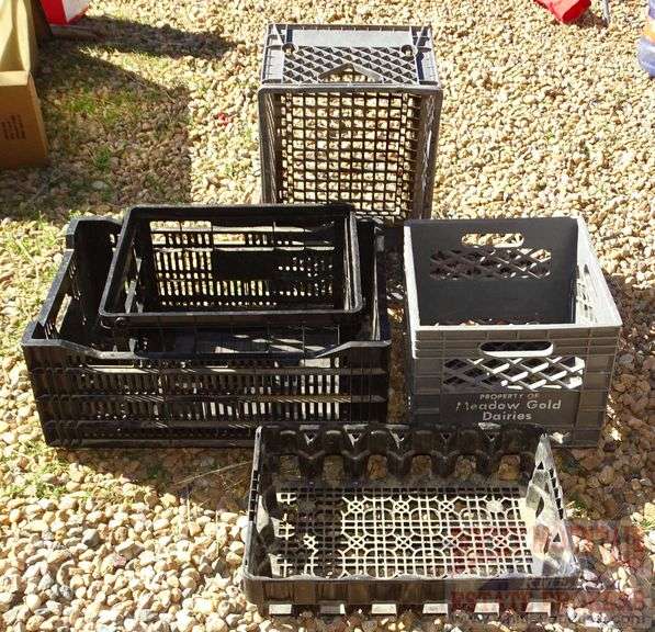 Asst. Milk Crates, Plastic CocaCola Pop Crate & Black Crate. All for