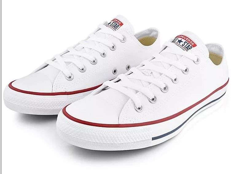 Brand New Converse "Chuck Taylor Allstars" White/Red/Navy Tennis Shoes. Men's Size 8.5, Women's Size 10.5.
