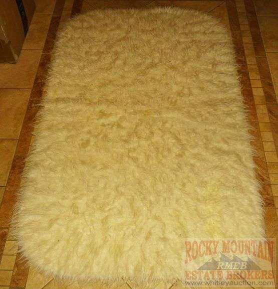Large Fluffy White Faux Sheepskin Rug, 60"x36".