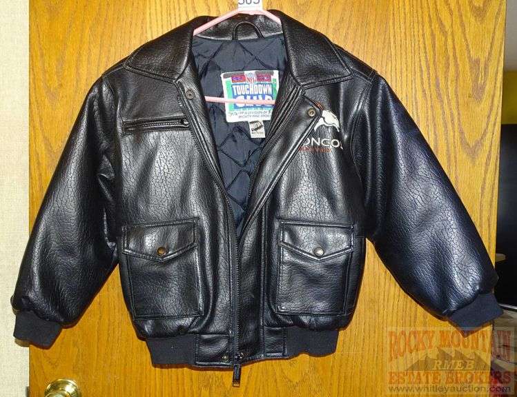 Super Cute Child Size Leather Style Broncos Bomber Jacket, Size 8.