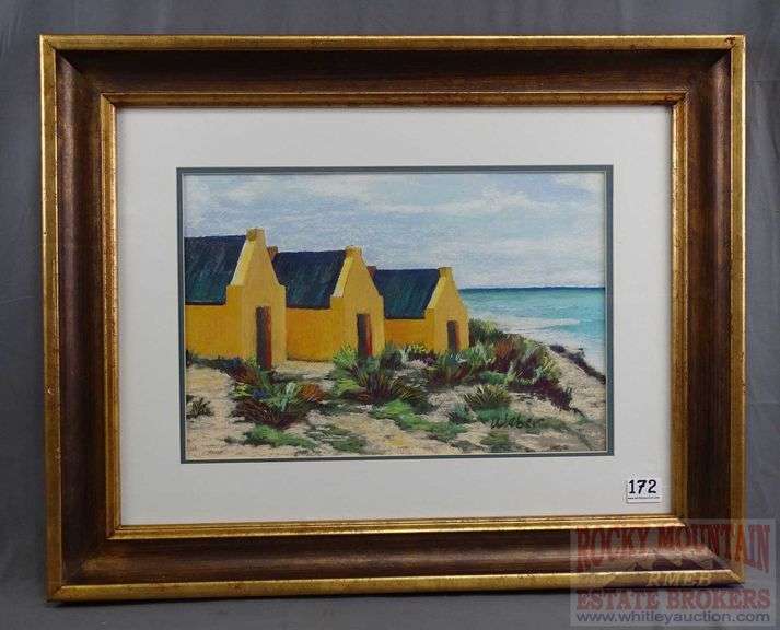 Original Pastel of Beach Huts, Artist Signed Weber. This piece was ...