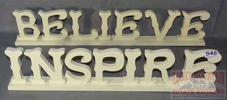 Large "Believe" & "Inspire" Cut-Out Wood Signs. Both for one money.