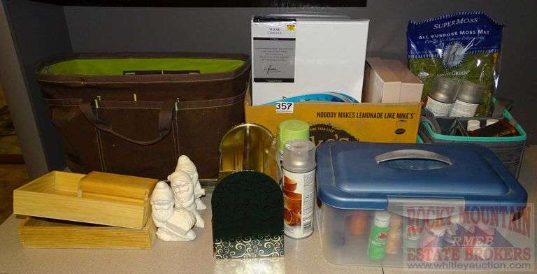 Large Fabric Tote, New 11"x14" Canvas, Greenware, Craft & Other Paints, Small metal Tote. Wood Trays & Dresser Boxes & More. All for one money.