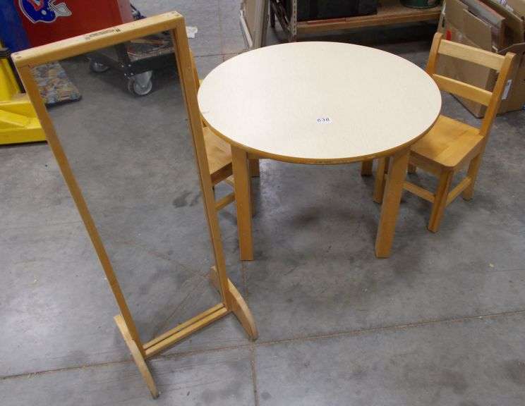 Child Size Round Table W/ 2 Chairs & Free-Standing Mirror. All for one money.