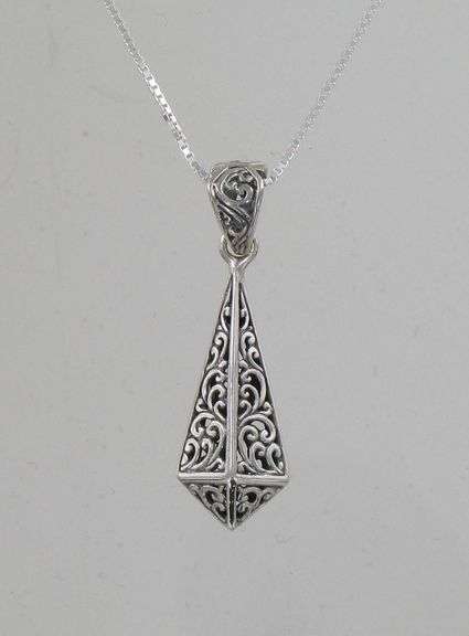Very Detailed, Pierce Carved 1.5" Sterling Silver Pendant with 20" Sterling Box Chain.