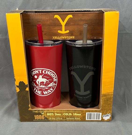 New 2-Pack of "Yellowstone" 19.5 Ounce Insulated Tumblers. Keeps drinks cold for 14-hours &  hot for 3 hours.