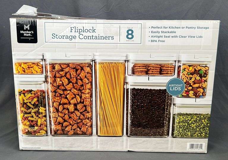 New Set of 8 Fliplock Airtight Storage Containers. These stack easily and are perfect for kitchen or pantry.