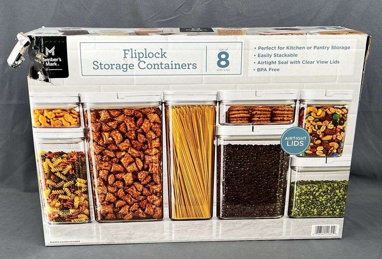 New Set of 8 Fliplock Airtight Storage Containers. These stack easily and are perfect for kitchen or pantry.