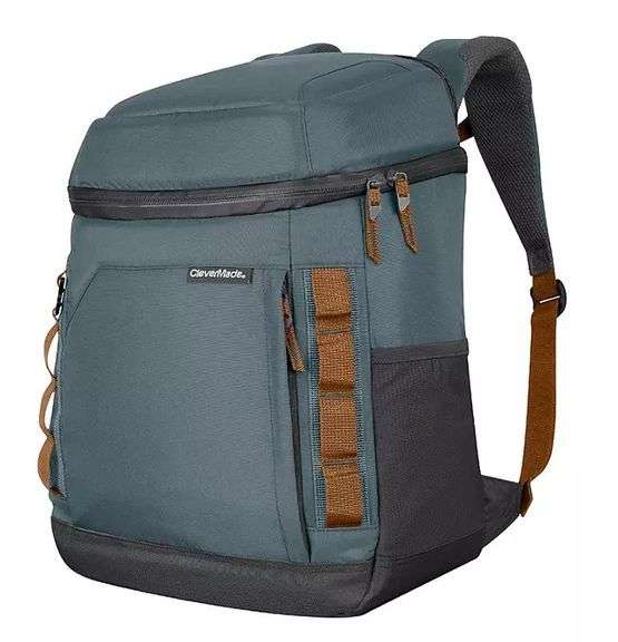 New CleverMade Navy Dusty Teal "Cardiff" 20Can Backpack Cooler. This cooler has a zippered