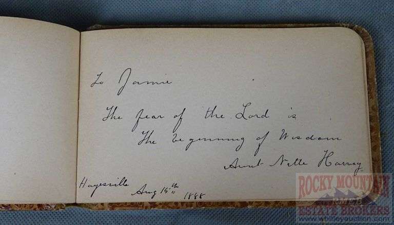 Small Victorian Autograph Album W/ Embossed Leather Cover & Some Entries, 4"x6".