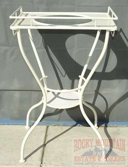 White Wrought Iron Wash Stand For Pitcher And Bowl. 32"X19"X16"
