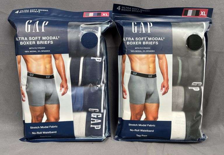 2 New 4-Packs of Men's GAP Ultra Soft Boxer Briefs W/ No-Roll Waistband. Size XL.  2 times the money. Total price is quantity times bid price.