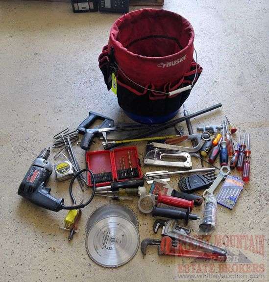 5-Gallon Bucket W/ Bucket Buddy, Hand Saws, B&D Drill, Screw Drivers, Tool Handles & More.  All for one money.