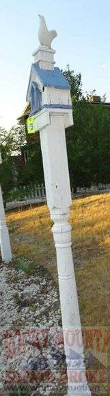 Hand Made 1-Hole Birdhouse W/ Bird On Top & Post.  Buyer To Remove.  84" High.