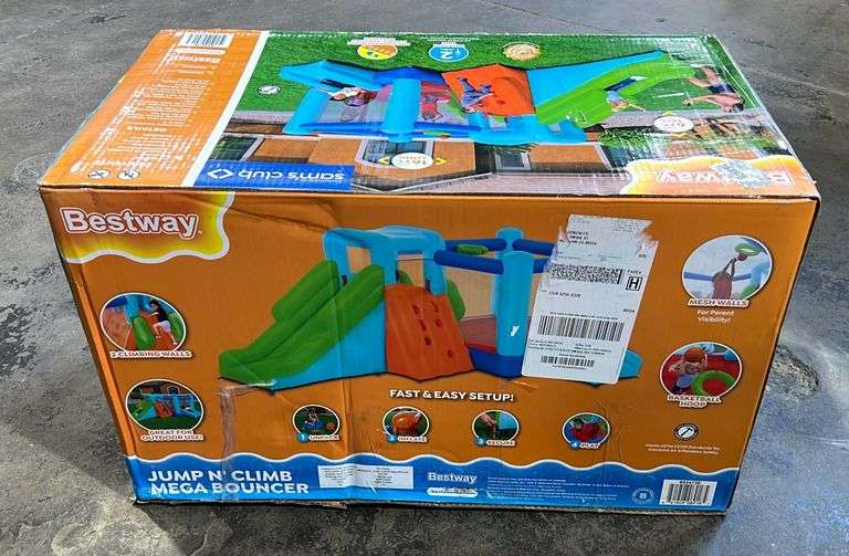 Brand New Bestway Jump N' Climb Inflatable Mega Bounce Park W/ Heavy Duty Blower, Stakes, Basketball & Carry Bag.