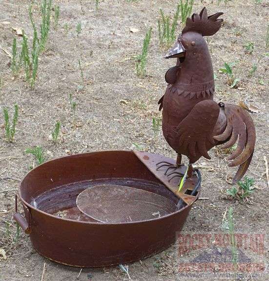 Neat Folk Art Style Crow Table Top Fountain W/ Aged Finish & Pump, Untested. 25"x 28"x14.5".