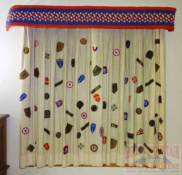 2 Sets Of Curtains W/ Lots Of US Military Patches.  All for one money.