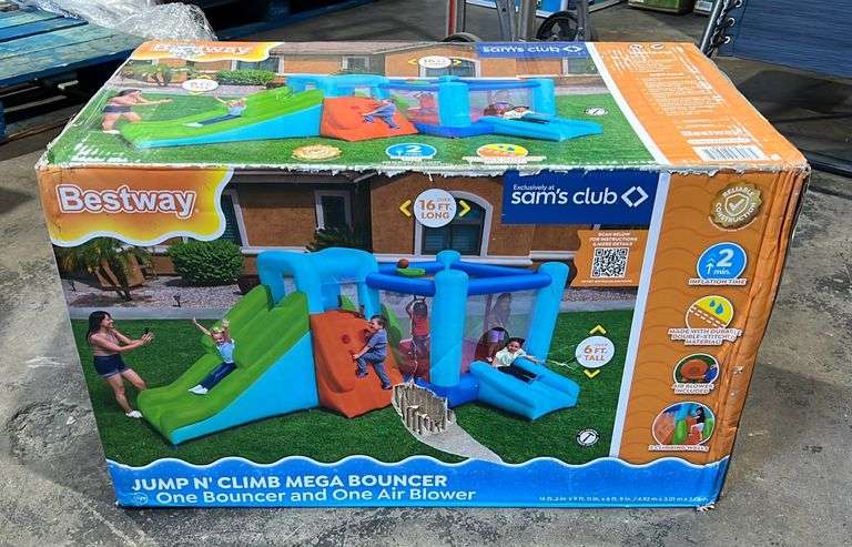 Brand New Bestway Jump N' Climb Inflatable Mega Bounce Park W/ Heavy Duty Blower, Stakes, Basketball & Carry Bag.