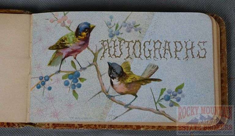 Small Victorian Autograph Album W/ Embossed Leather Cover & Some Entries, 4"x6".
