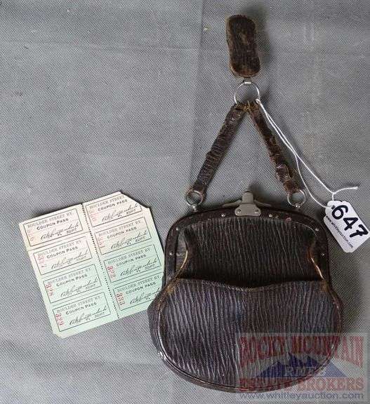 Vintage Leather Clutch W/ Boulder Street Railway Coupon Passes. Clutch is 7" High.