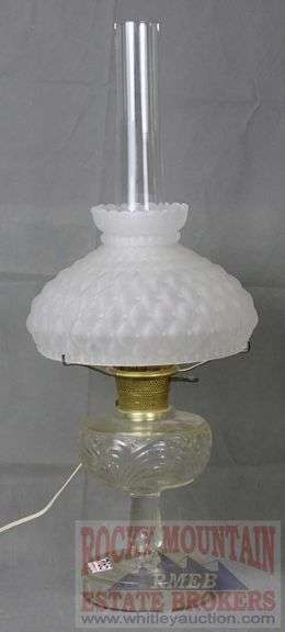 Vintage Electrified Lincoln Drape Oil Lamp With Glass Shade And Chimney.  28" High.