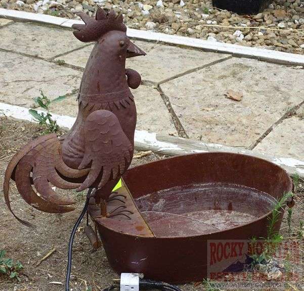 Neat Folk Art Style Crow Table Top Fountain W/ Aged Finish & Pump, Untested. 25"x 28"x14.5".